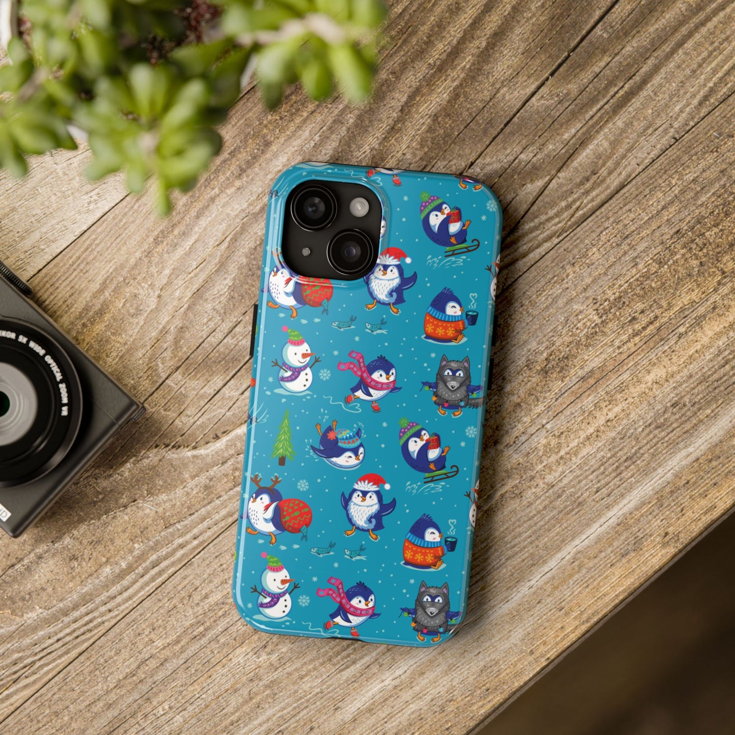 Whimsical Christmas Penguin & Snowman Tough Phone Cases