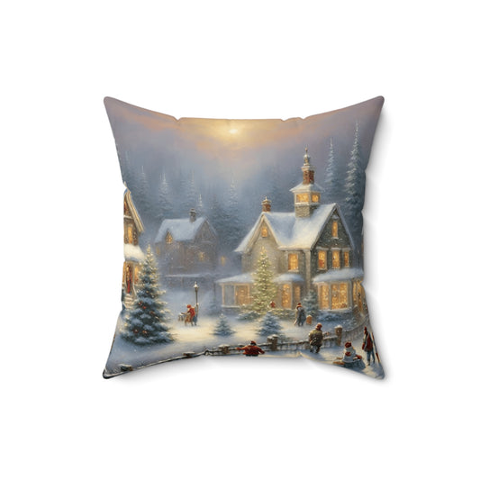 Snowy Christmas Village Spun Polyester Square Pillow (Cover & Pillow)