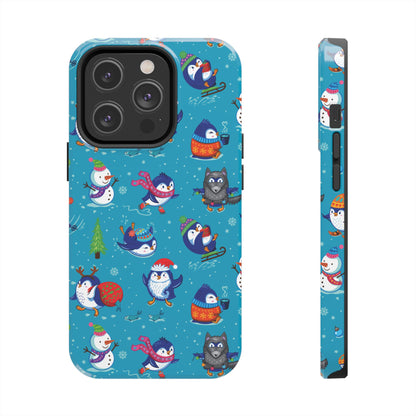 Whimsical Christmas Penguin & Snowman Tough Phone Cases