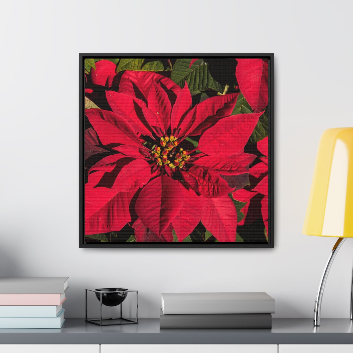 Christmas Poinsettia Gallery Canvas Wraps, Black Frame