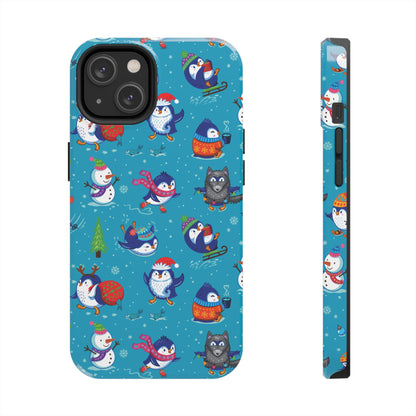 Whimsical Christmas Penguin & Snowman Tough Phone Cases