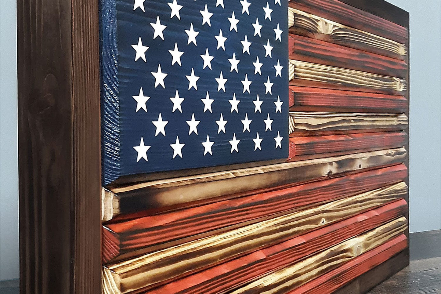 Framed Rustic Wooden American Flag, Handcrafted Woodworking by Eric