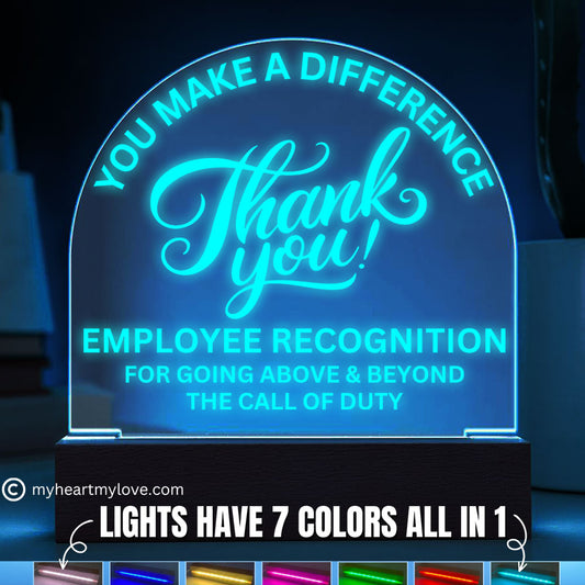 Employee Recognition Award Acrylic Plaque with LED Lighted  Dome (with 7 Color Settings all in 1)