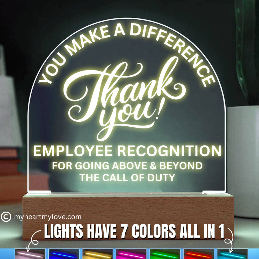 Employee Recognition Award Acrylic Plaque with LED Lighted  Dome (with 7 Color Settings all in 1)