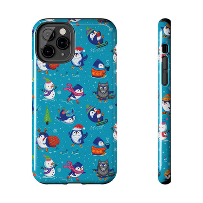 Whimsical Christmas Penguin & Snowman Tough Phone Cases