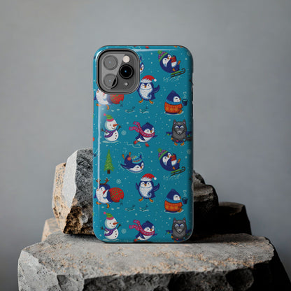 Whimsical Christmas Penguin & Snowman Tough Phone Cases