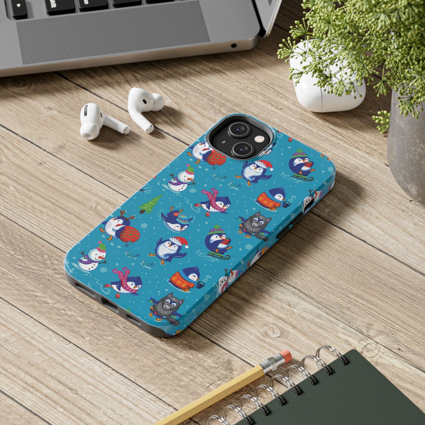 Whimsical Christmas Penguin & Snowman Tough Phone Cases