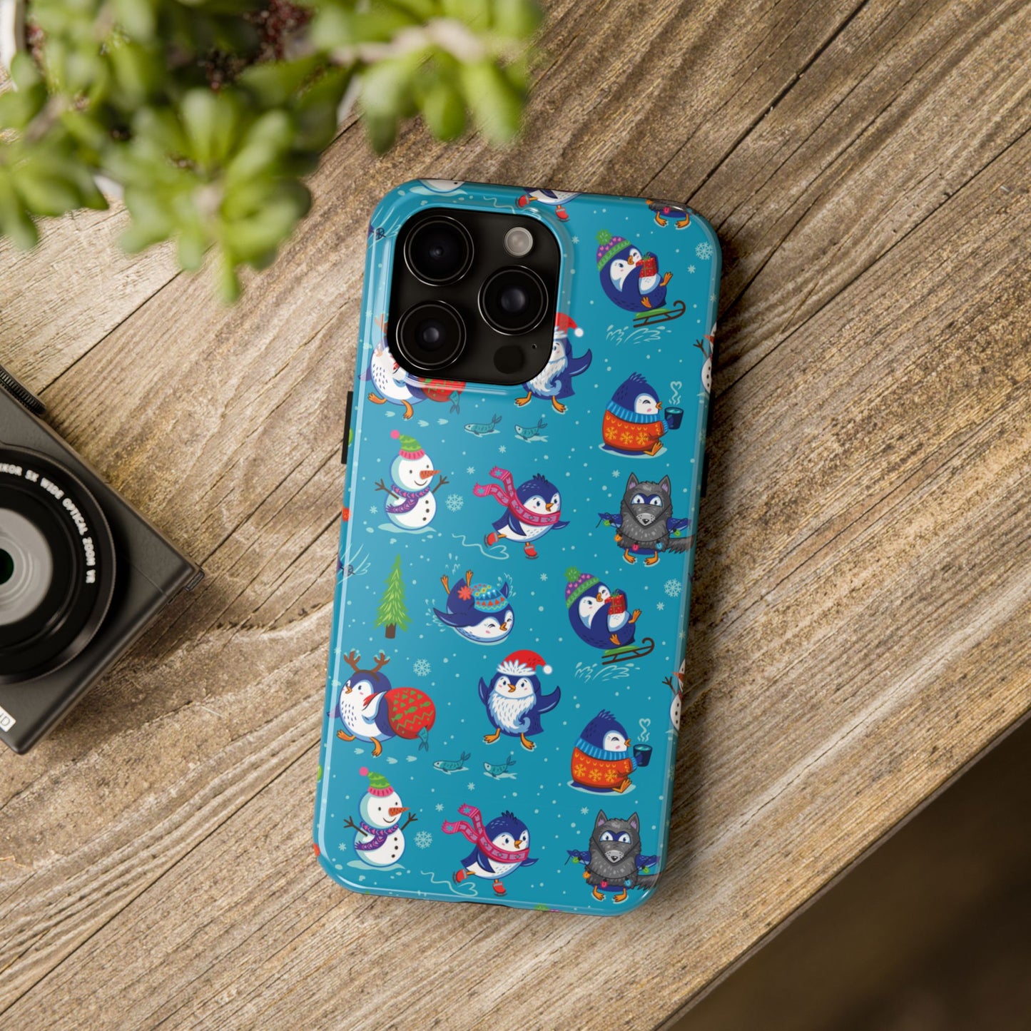 Whimsical Christmas Penguin & Snowman Tough Phone Cases