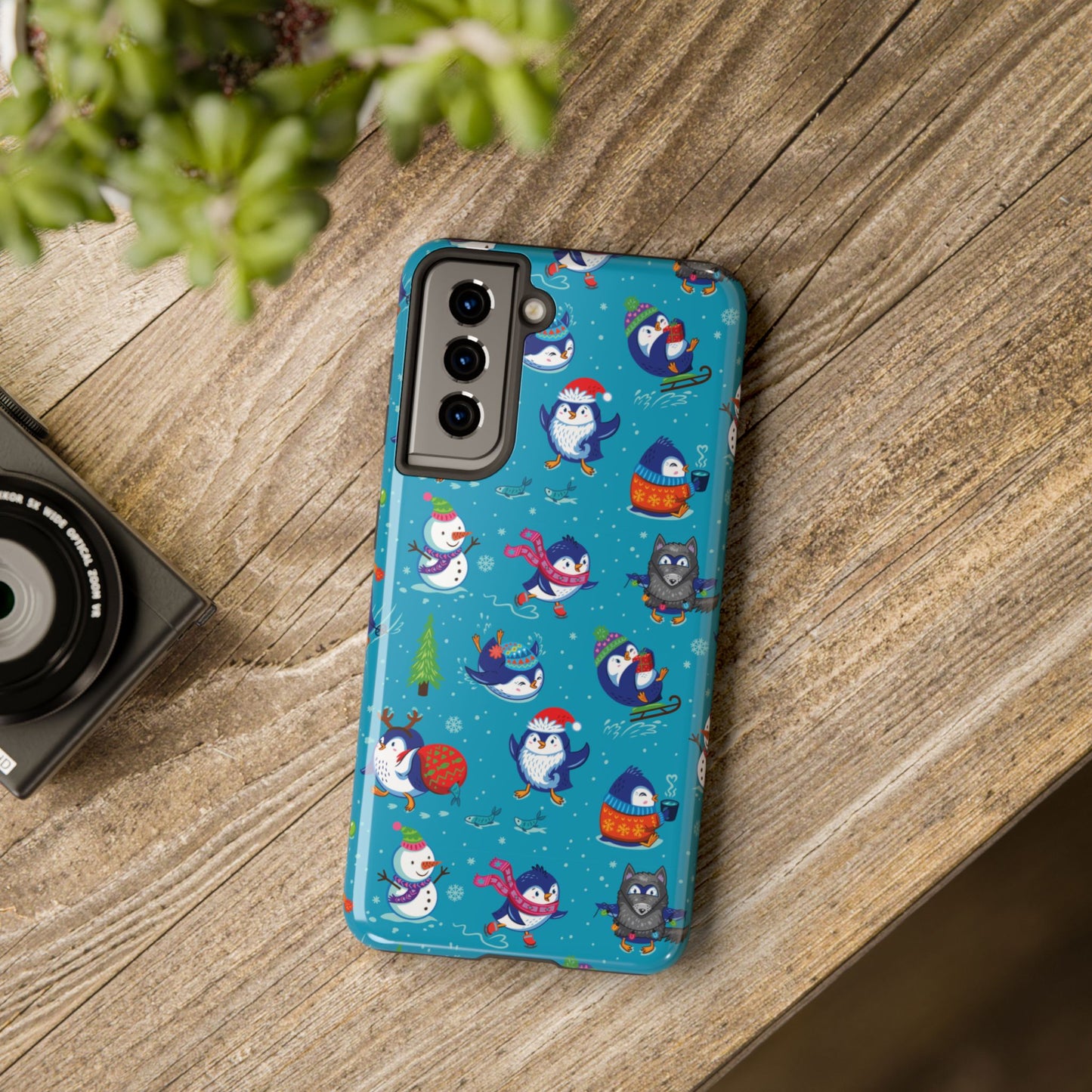 Whimsical Christmas Penguin & Snowman Tough Phone Cases