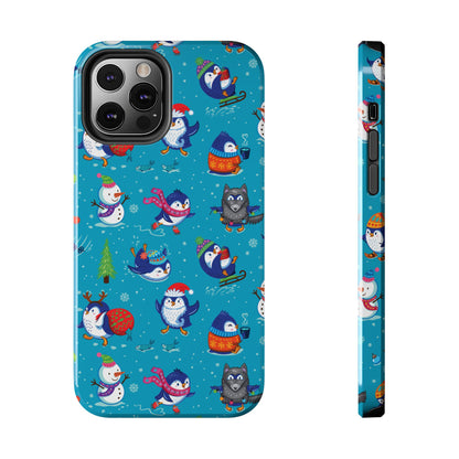 Whimsical Christmas Penguin & Snowman Tough Phone Cases