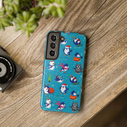 Whimsical Christmas Penguin & Snowman Tough Phone Cases