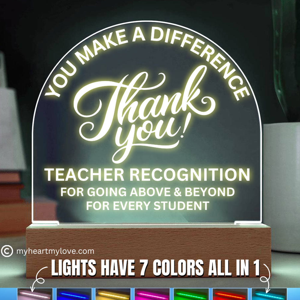 Teacher Gift Recognition Award Acrylic Plaque with LED Lighted  Dome (with 7 Color Settings all in 1)