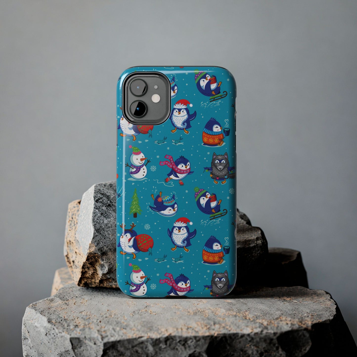 Whimsical Christmas Penguin & Snowman Tough Phone Cases