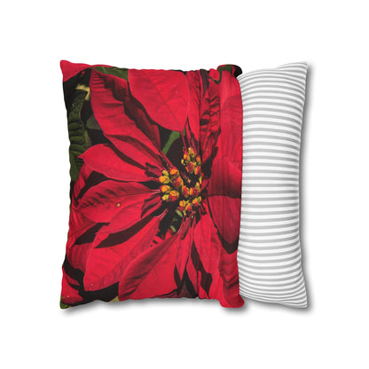 Christmas Poinsettia Spun Polyester Square Pillowcase (Cover Only)