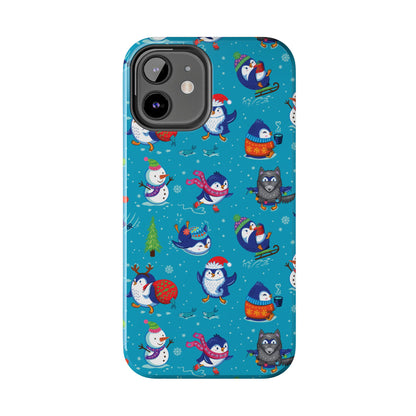 Whimsical Christmas Penguin & Snowman Tough Phone Cases