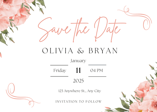 Save The Date Card Wedding Pre-Invitation (Pinks)