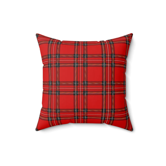 Red Christmas Tartan Spun Polyester Square Pillow (Cover & Pillow)