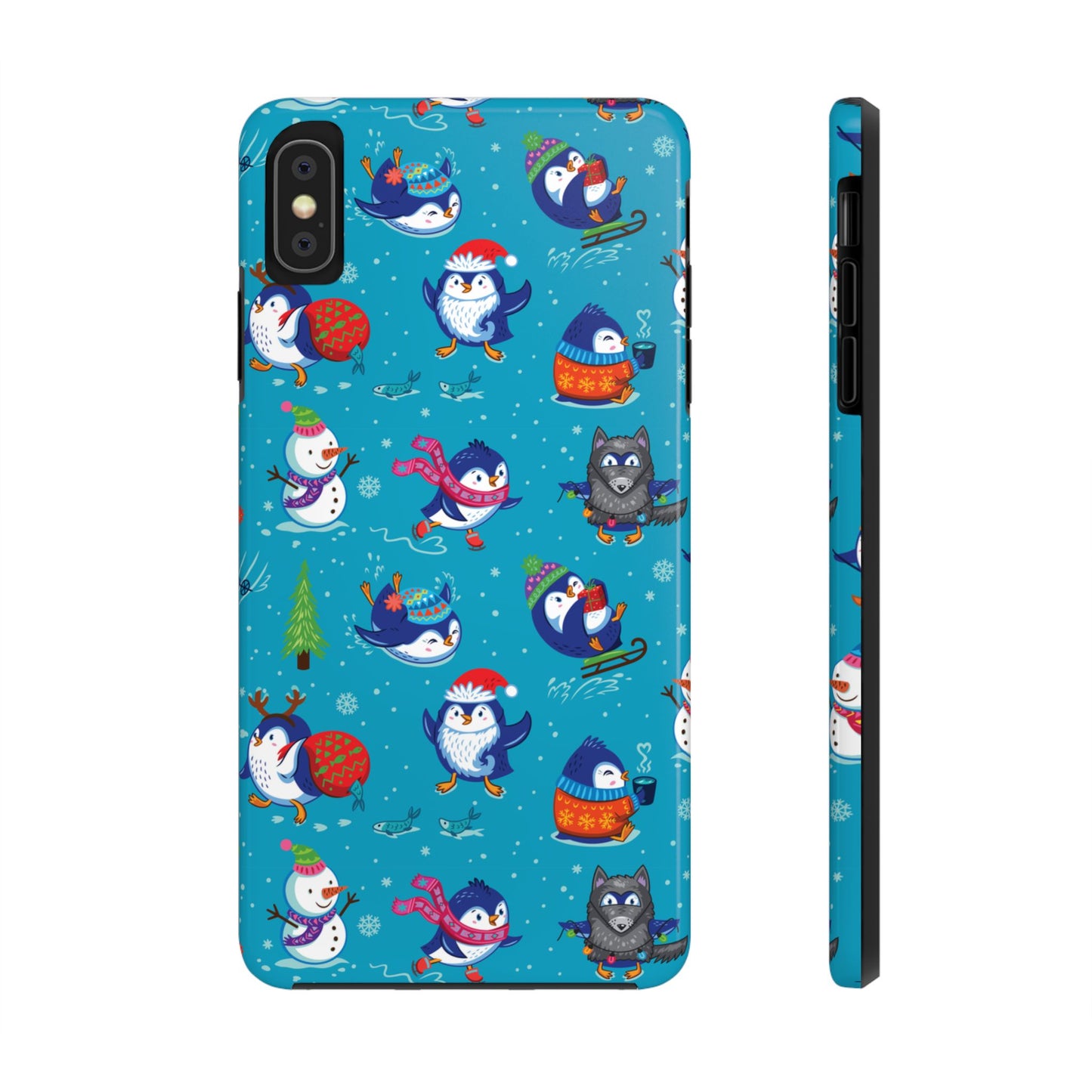 Whimsical Christmas Penguin & Snowman Tough Phone Cases