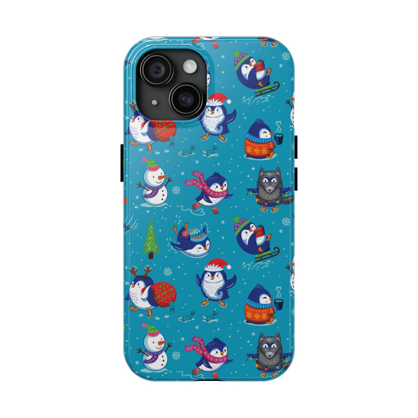 Whimsical Christmas Penguin & Snowman Tough Phone Cases