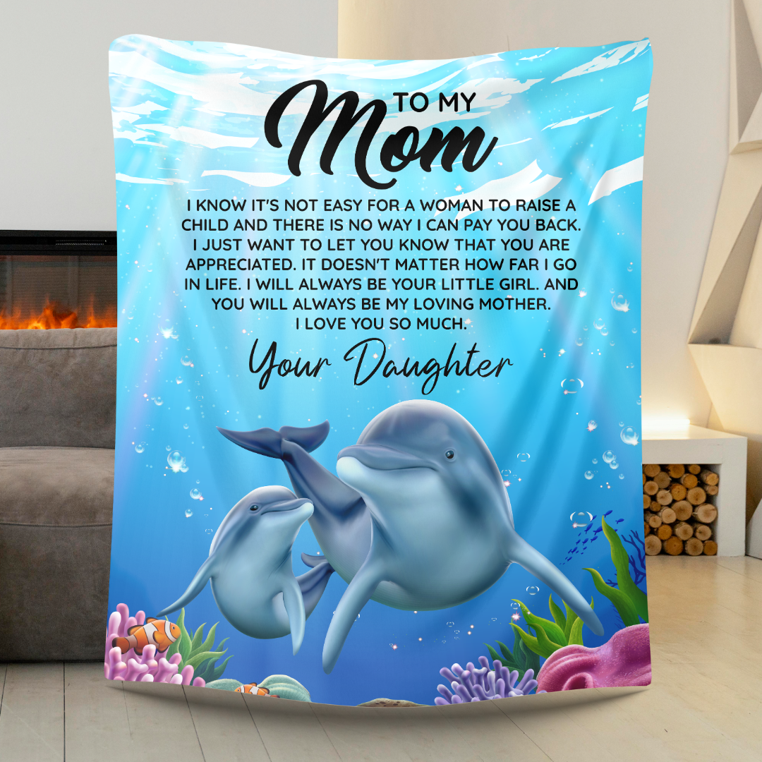 To Mom From Daughter Dolphins Under the Sea Velveteen Plush Blanket