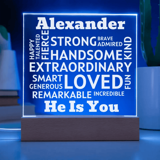 Personalized Name - He Is You, Acrylic Plaque With Lighted Base