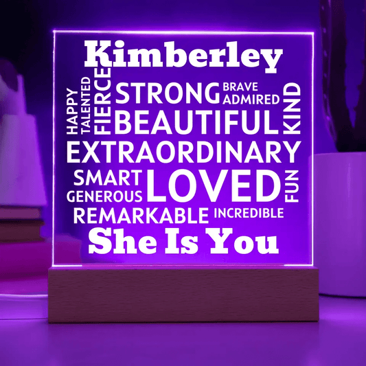 Personalized Name - She Is You, Acrylic Plaque With Lighted Base