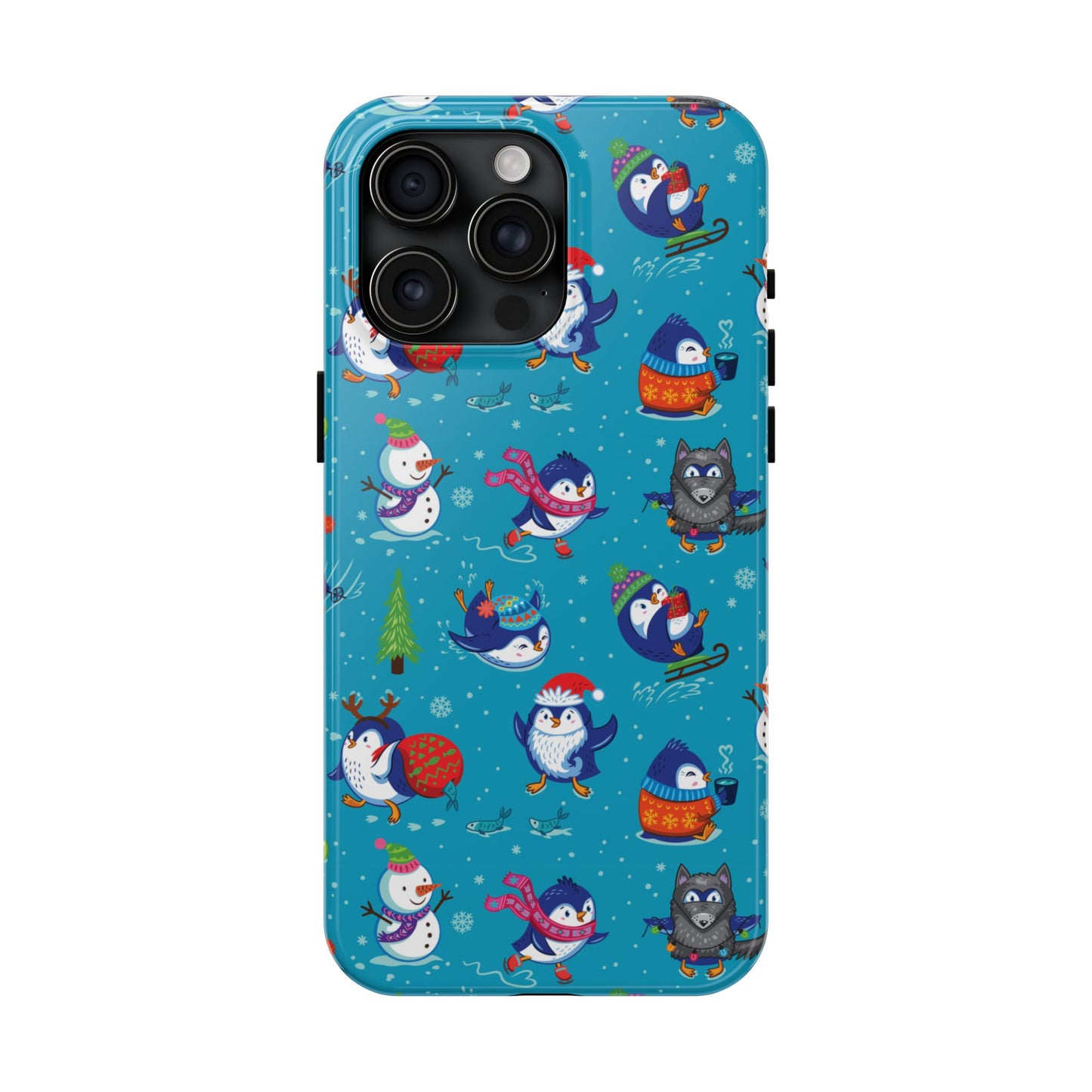 Whimsical Christmas Penguin & Snowman Tough Phone Cases