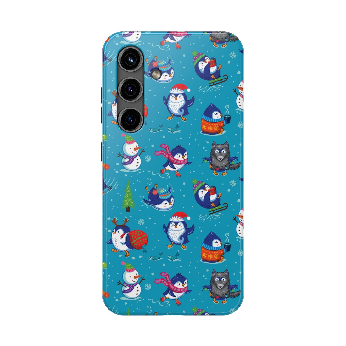 Whimsical Christmas Penguin & Snowman Tough Phone Cases