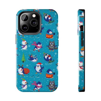 Whimsical Christmas Penguin & Snowman Tough Phone Cases