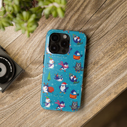 Whimsical Christmas Penguin & Snowman Tough Phone Cases