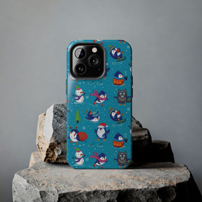 Whimsical Christmas Penguin & Snowman Tough Phone Cases