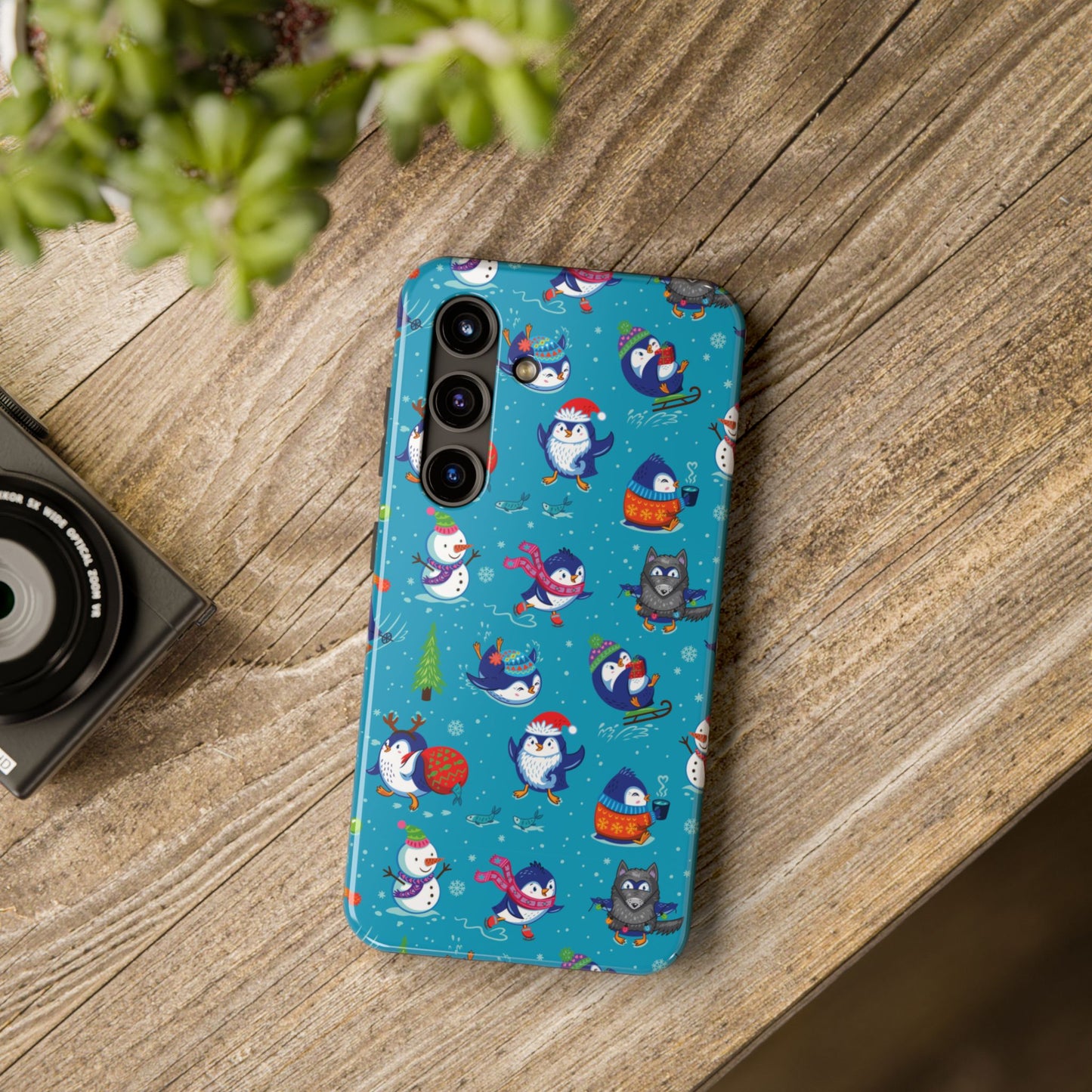 Whimsical Christmas Penguin & Snowman Tough Phone Cases