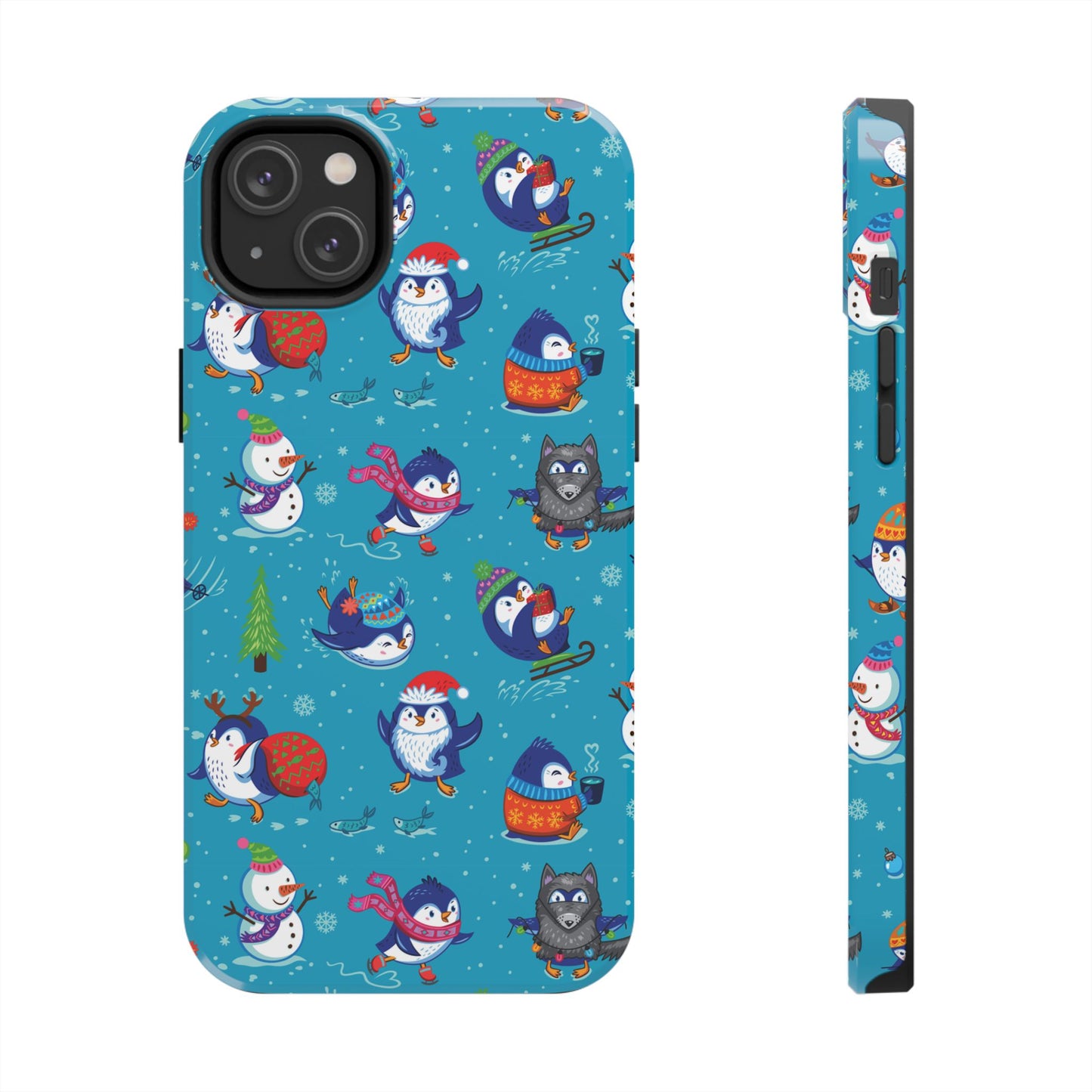 Whimsical Christmas Penguin & Snowman Tough Phone Cases