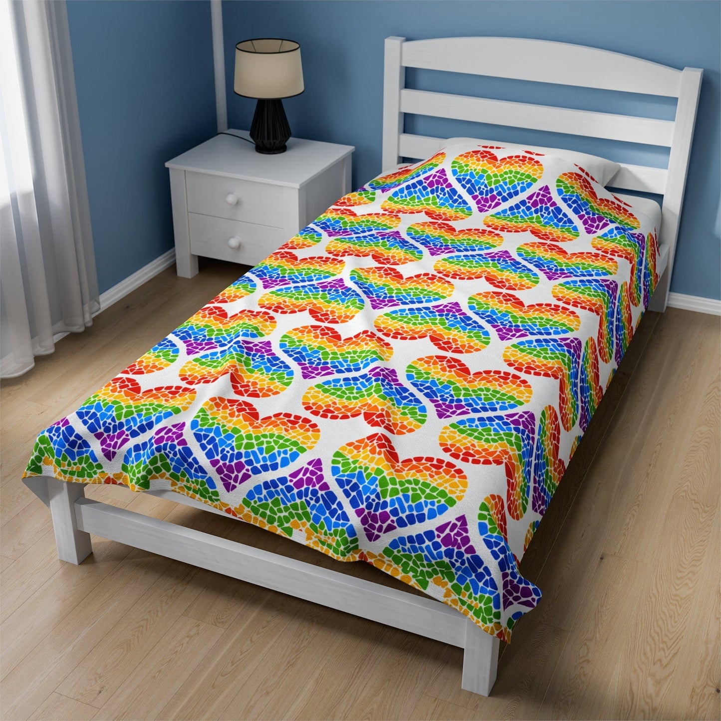 Rainbow Hearts Print Velveteen Super Soft Plush Blanket 60" X 80"