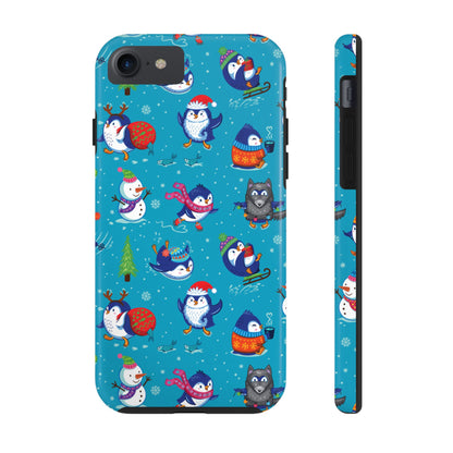 Whimsical Christmas Penguin & Snowman Tough Phone Cases