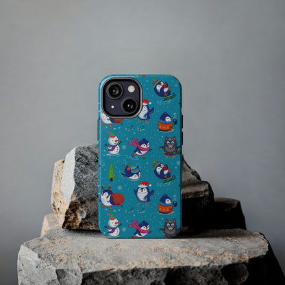 Whimsical Christmas Penguin & Snowman Tough Phone Cases