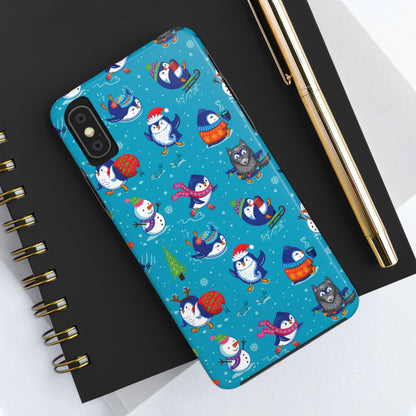 Whimsical Christmas Penguin & Snowman Tough Phone Cases