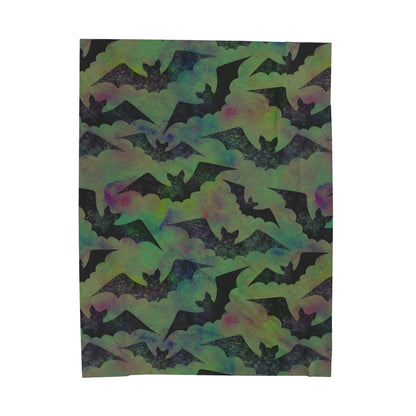 Bats Halloween Green Velveteen Super Soft Plush Blanket 60" X 80"
