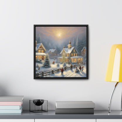 Snowy Christmas Village Gallery Canvas Wraps, Black Frame