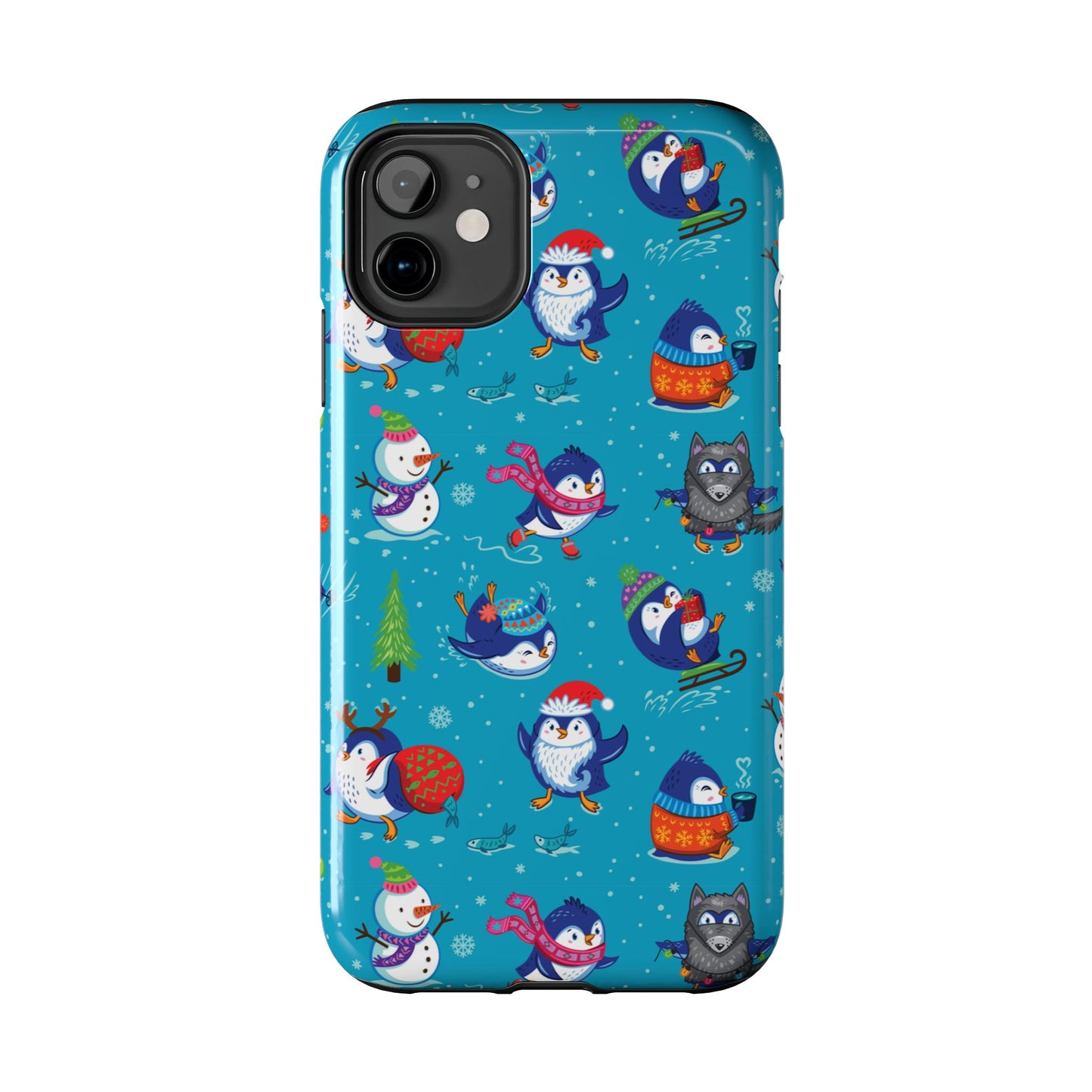 Whimsical Christmas Penguin & Snowman Tough Phone Cases