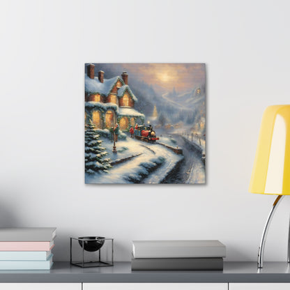 Snowy Christmas Village Train Canvas Gallery Wrap