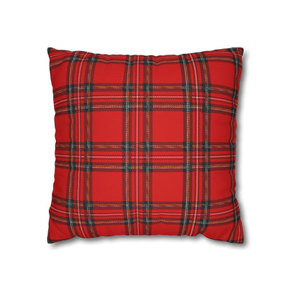 Red Christmas Tartan Spun Polyester Square Pillowcase (Cover Only)