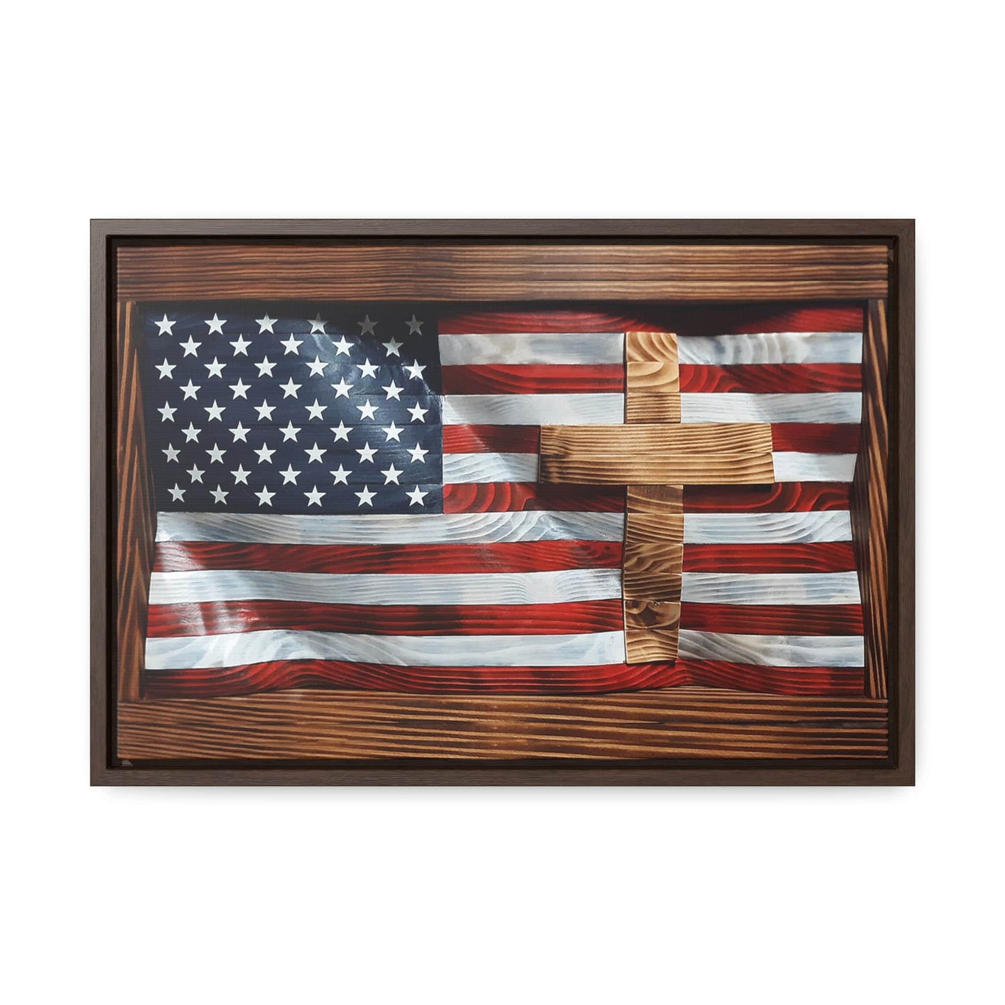 Wavy US Flag With Inlayed Cross Gallery Wrapped Canvas Art