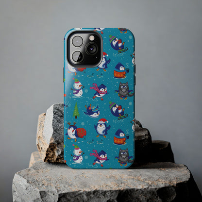 Whimsical Christmas Penguin & Snowman Tough Phone Cases