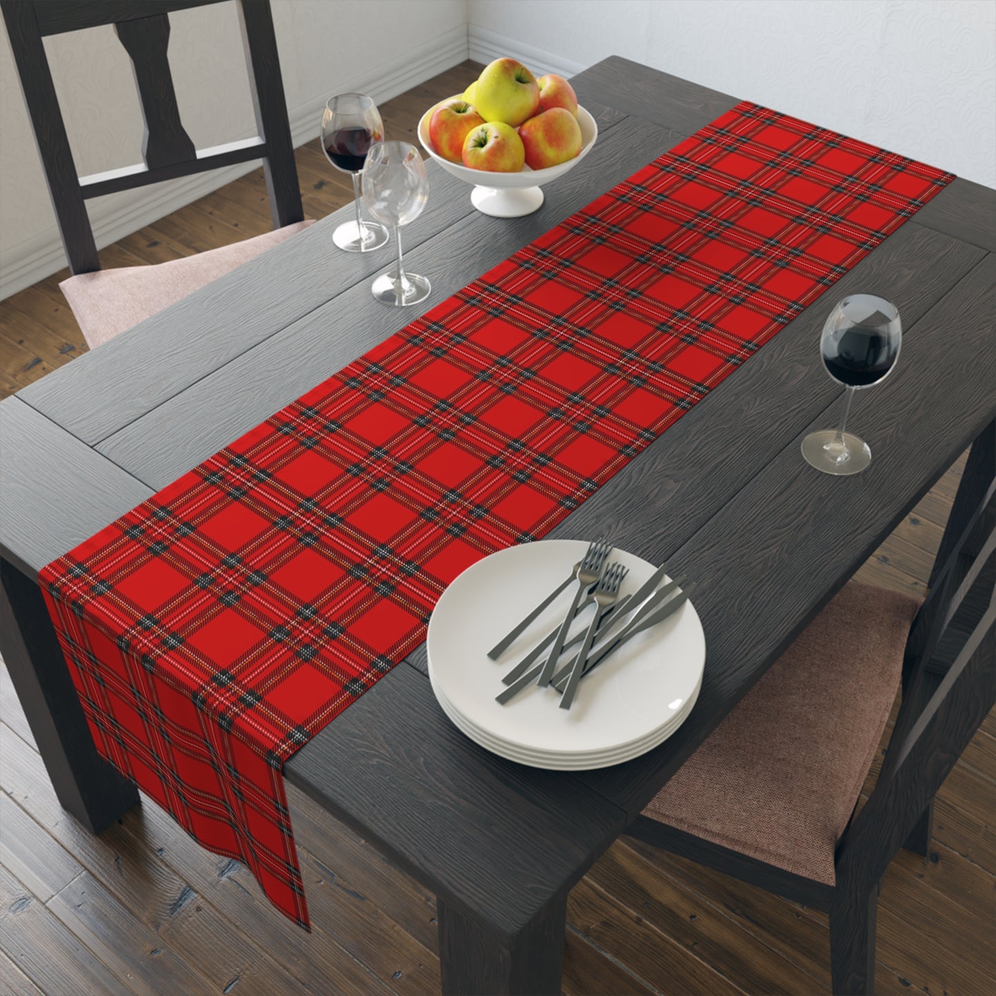 Red Christmas Tartan Table Runner 16" X 72"