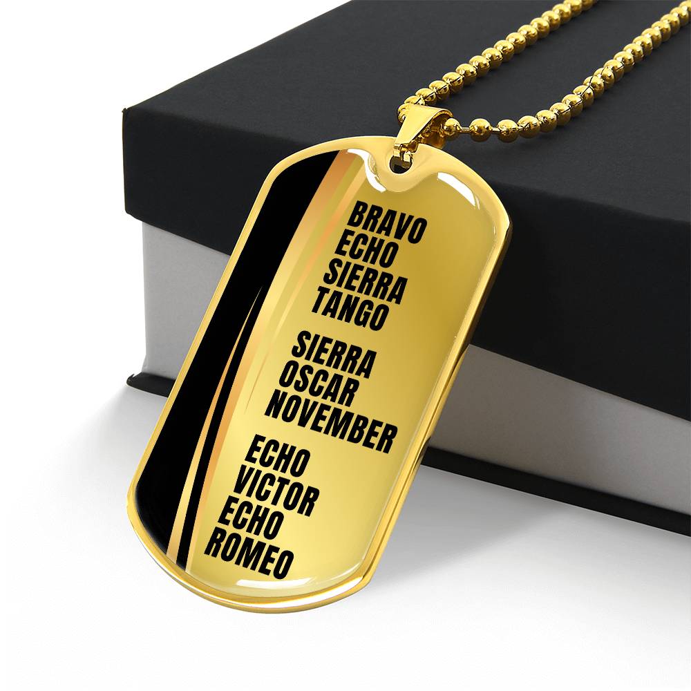 Best Son Ever in Military Code Dog Tag & Chain 18K Gold Finish