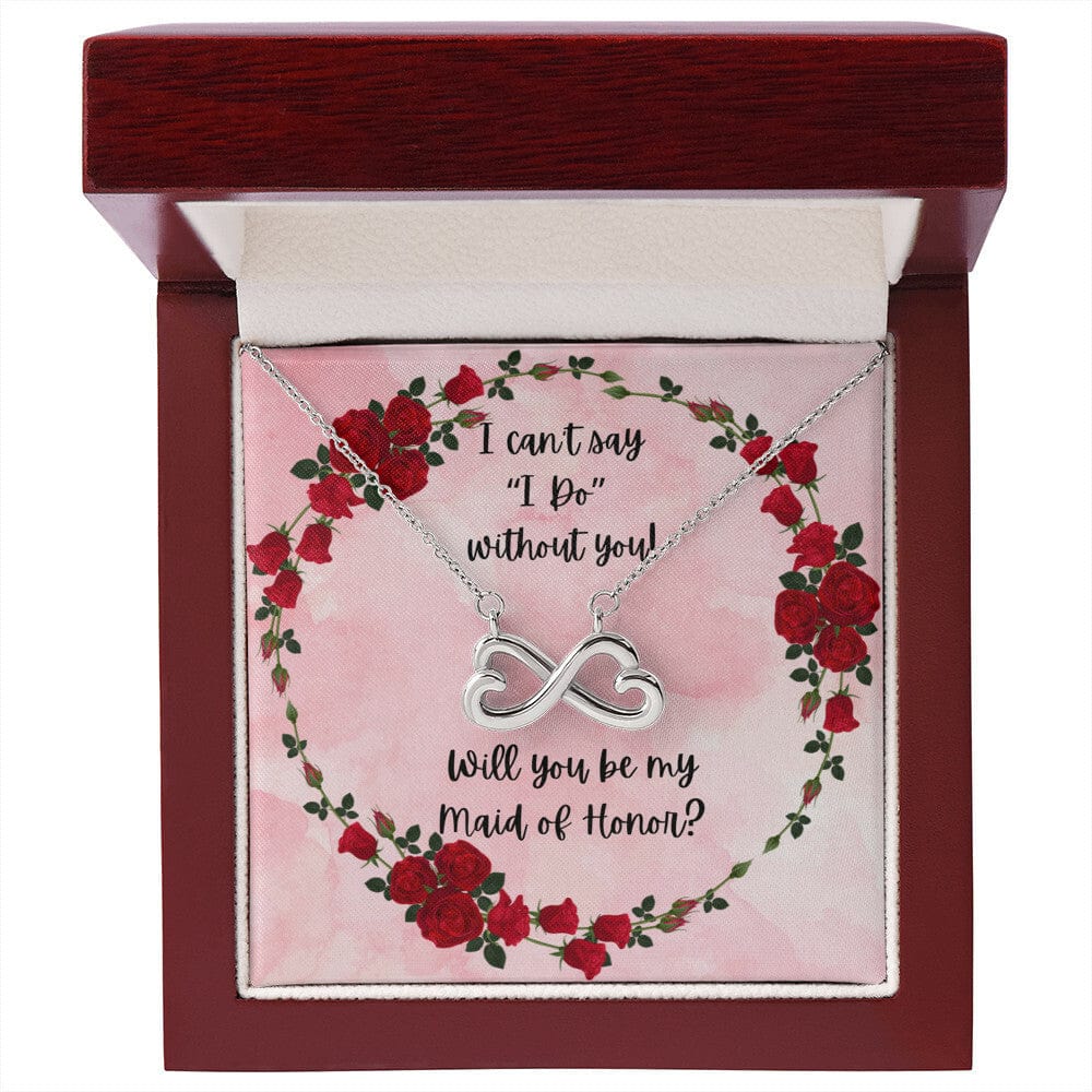 Made of Honor Proposal Red Roses Love Infinity Necklace