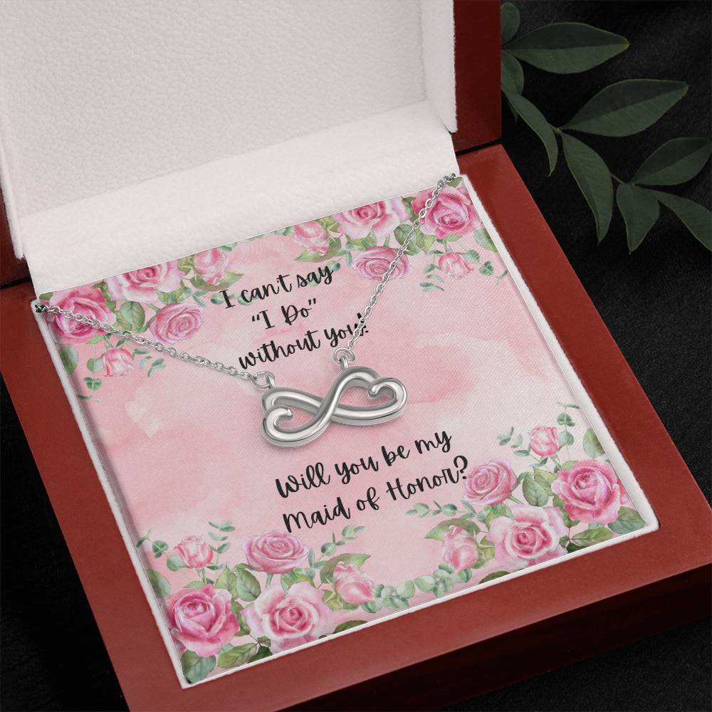 Maid of Honor Proposal Pink Watercolor Love Infinity Necklace