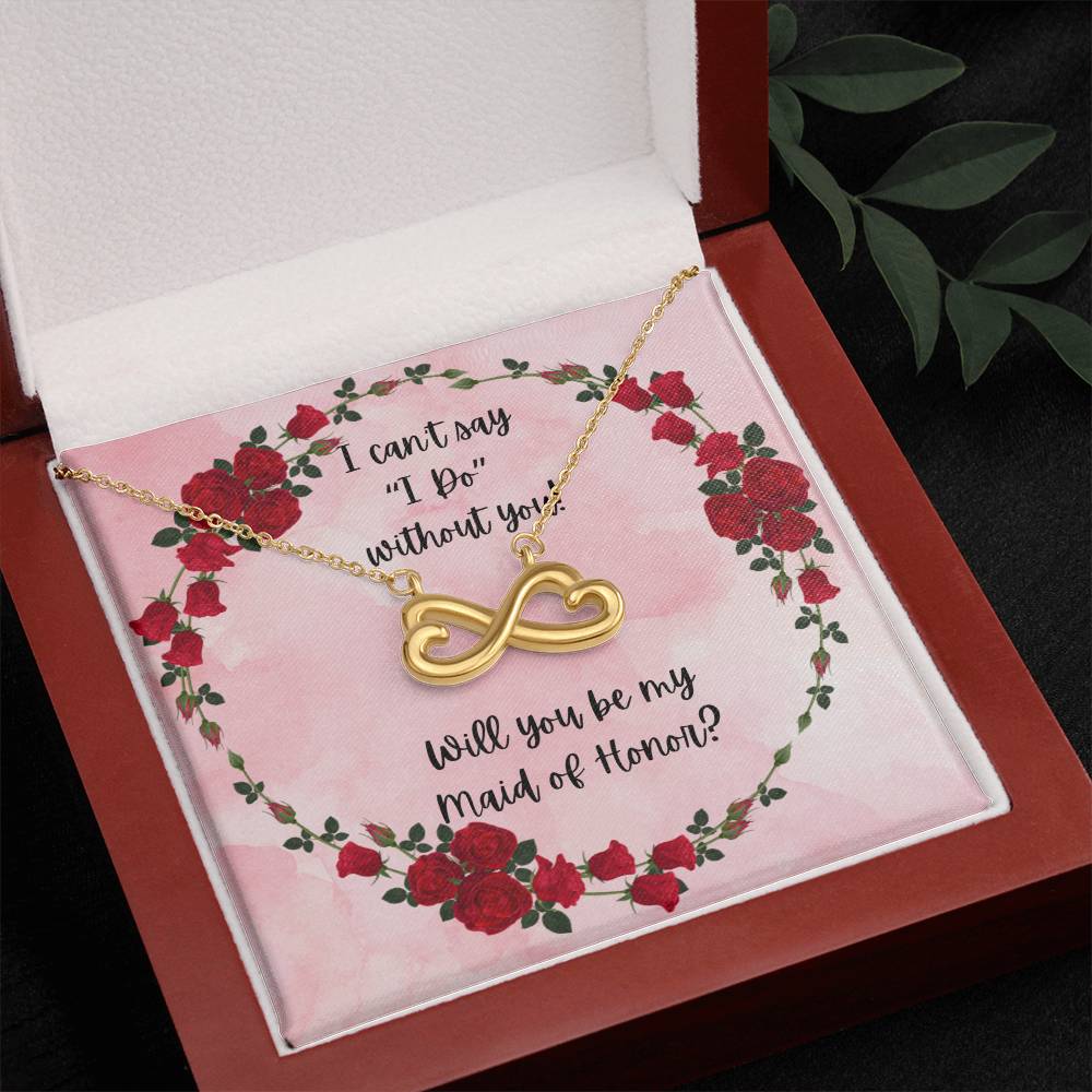 Made of Honor Proposal Red Roses Love Infinity Necklace