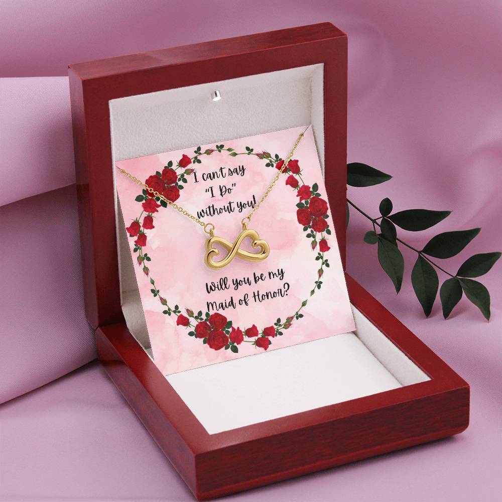 Made of Honor Proposal Red Roses Love Infinity Necklace